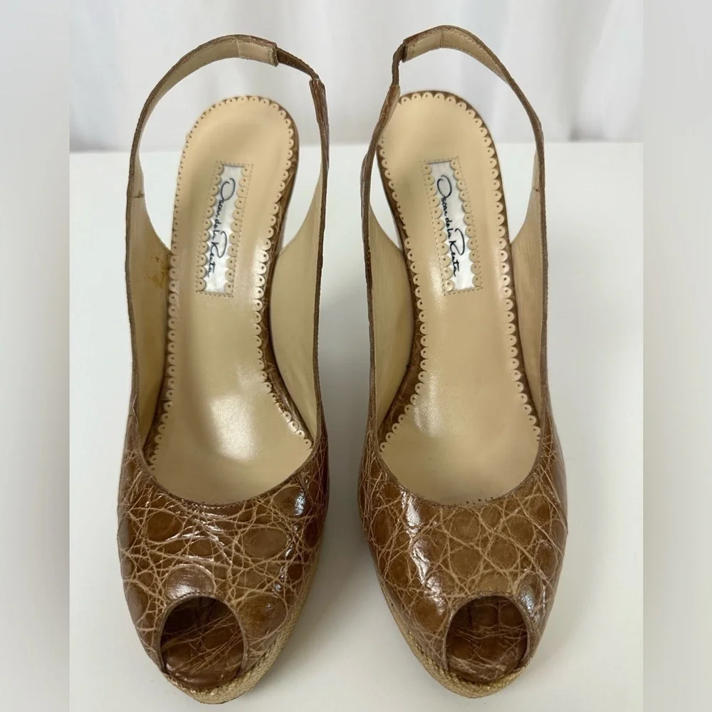 Oscar de la Renta Genuine Crocodile Peep Toe Platform Sandals Sz 7.5
